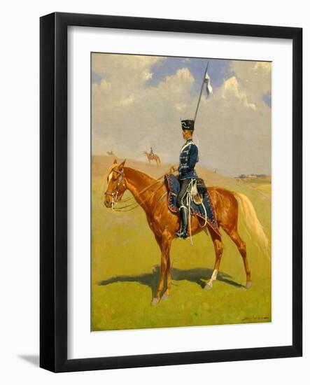 The Hussar (Private of the Hussars: A German Hussar) 1892-93 (Oil on Canvas)-Frederic Remington-Framed Giclee Print