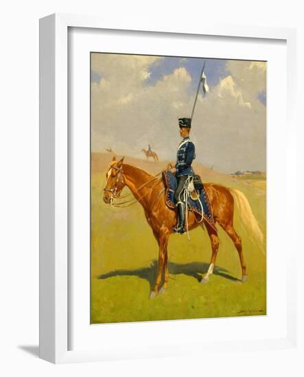 The Hussar (Private of the Hussars: A German Hussar) 1892-93 (Oil on Canvas)-Frederic Remington-Framed Giclee Print