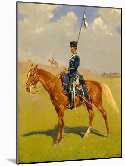 The Hussar (Private of the Hussars: A German Hussar) 1892-93 (Oil on Canvas)-Frederic Remington-Mounted Giclee Print