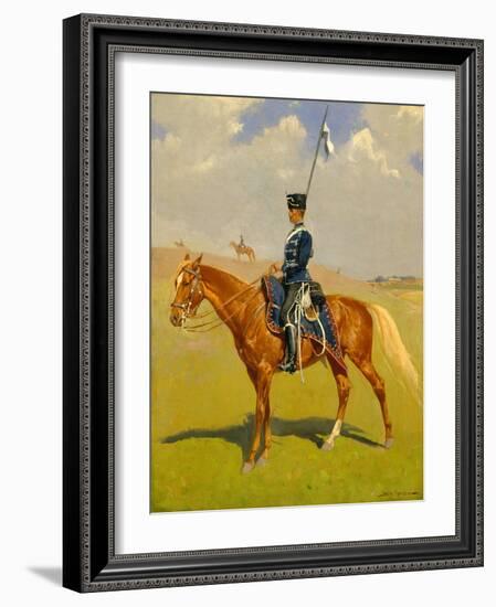 The Hussar (Private of the Hussars: A German Hussar) 1892-93 (Oil on Canvas)-Frederic Remington-Framed Giclee Print