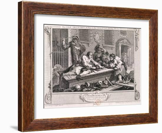 The Idle Prentice at Play in the Church Yard ..., Plate III of Industry and Idleness 1747-William Hogarth-Framed Giclee Print
