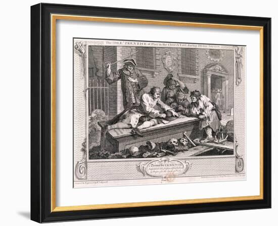 The Idle Prentice at Play in the Church Yard ..., Plate III of Industry and Idleness 1747-William Hogarth-Framed Giclee Print