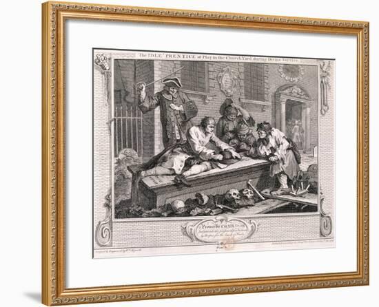 The Idle Prentice at Play in the Church Yard ..., Plate III of Industry and Idleness 1747-William Hogarth-Framed Giclee Print