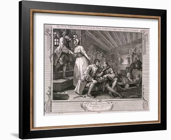 The Idle Prentice Betray'D by His Whore ..., Plate IX of Industry and Idleness, 1747-William Hogarth-Framed Giclee Print