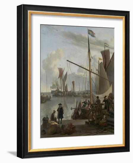 The Ij at Amsterdam, Seen from the Mosselsteiger (Mussel Pier) 1673-Ludolf Backhuysen-Framed Giclee Print