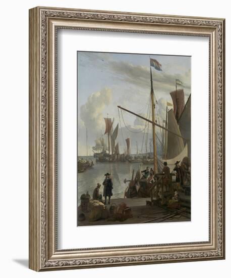 The Ij at Amsterdam, Seen from the Mosselsteiger (Mussel Pier) 1673-Ludolf Backhuysen-Framed Giclee Print