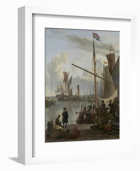 The Ij at Amsterdam, Seen from the Mosselsteiger (Mussel Pier) 1673-Ludolf Backhuysen-Framed Giclee Print