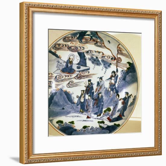 The immortals visit Shou-Lao, god of Longevity, Porcelain dish, 17th century-Unknown-Framed Giclee Print
