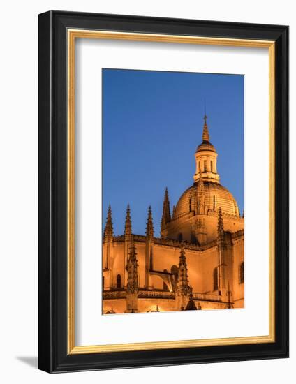 The Imposing Gothic Cathedral of Segovia at Night, Segovia, Castilla Y Leon, Spain, Europe-Martin Child-Framed Photographic Print