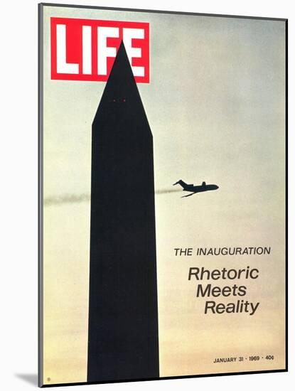 The Inauguration: Rhetoric Meets Reality, Washington Monument and Plane, January 31, 1969-George Silk-Mounted Photographic Print