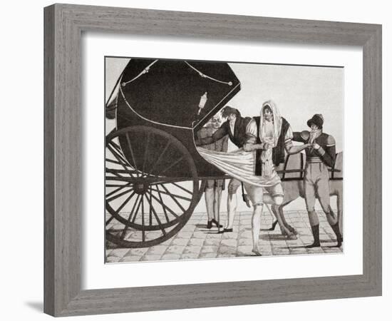 The Inconvenience of Kabriolets. a Lady's Dress Gets Caught Up in Her Carriage Whilst She Dismounts-null-Framed Giclee Print