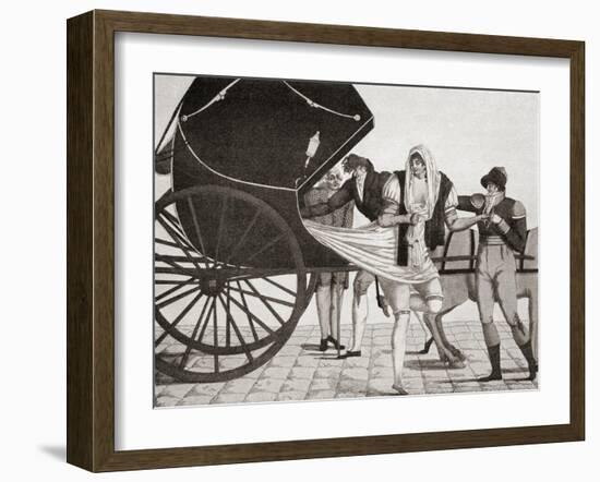 The Inconvenience of Kabriolets. a Lady's Dress Gets Caught Up in Her Carriage Whilst She Dismounts-null-Framed Giclee Print