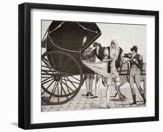 The Inconvenience of Kabriolets. a Lady's Dress Gets Caught Up in Her Carriage Whilst She Dismounts-null-Framed Giclee Print