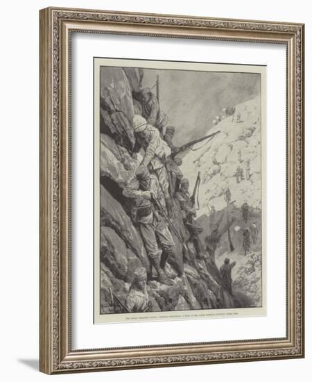 The Indian Frontier Rising, Gurkhas Descending a Pass in the Upper Mohmand Country under Fire-Richard Caton Woodville II-Framed Giclee Print