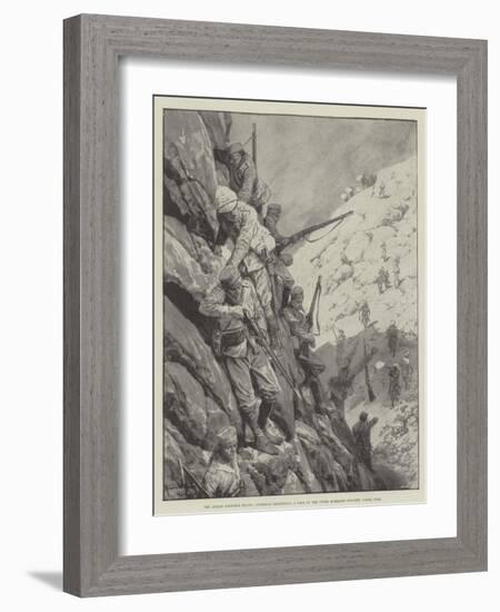 The Indian Frontier Rising, Gurkhas Descending a Pass in the Upper Mohmand Country under Fire-Richard Caton Woodville II-Framed Giclee Print