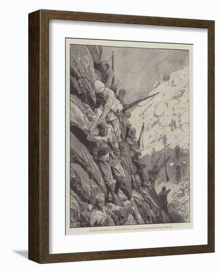 The Indian Frontier Rising, Gurkhas Descending a Pass in the Upper Mohmand Country under Fire-Richard Caton Woodville II-Framed Giclee Print