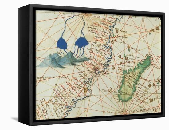 The Indian Ocean and Part of Asia and Africa: Spring of the Nile River and Madagascar-Battista Agnese-Framed Premier Image Canvas