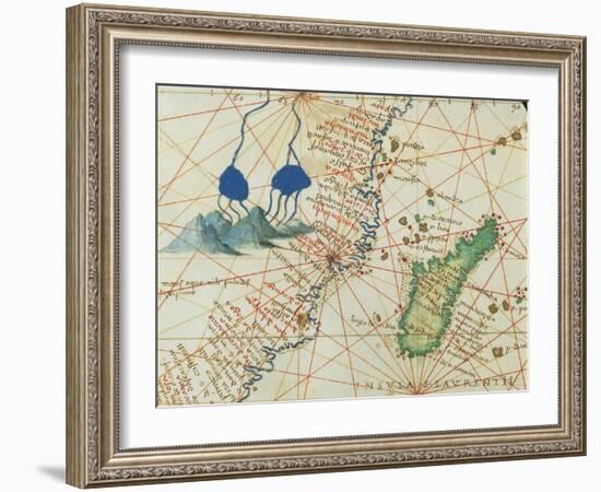 The Indian Ocean and Part of Asia and Africa: Spring of the Nile River and Madagascar-Battista Agnese-Framed Giclee Print