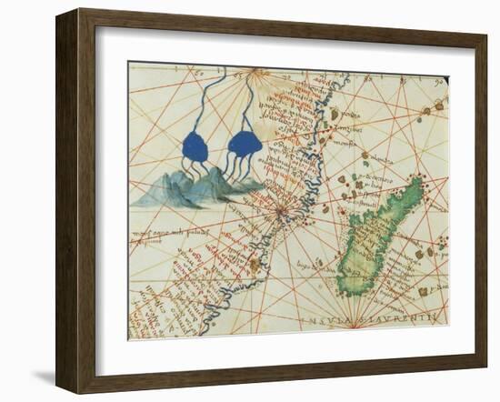 The Indian Ocean and Part of Asia and Africa: Spring of the Nile River and Madagascar-Battista Agnese-Framed Giclee Print