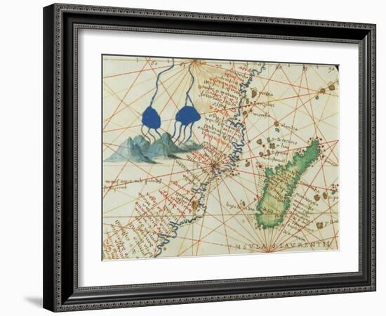 The Indian Ocean and Part of Asia and Africa: Spring of the Nile River and Madagascar-Battista Agnese-Framed Giclee Print