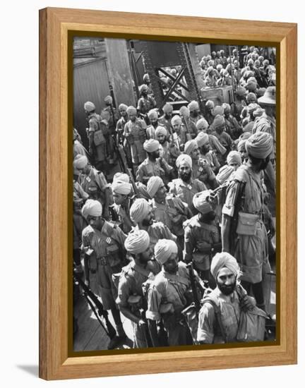 The Indian Sikh Troops from Punjab, Boarding the Troop Transport in the Penang Harbor-Carl Mydans-Framed Premier Image Canvas