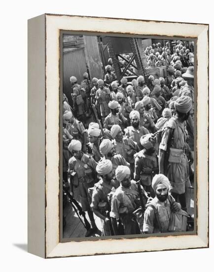 The Indian Sikh Troops from Punjab, Boarding the Troop Transport in the Penang Harbor-Carl Mydans-Framed Premier Image Canvas