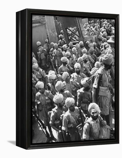 The Indian Sikh Troops from Punjab, Boarding the Troop Transport in the Penang Harbor-Carl Mydans-Framed Premier Image Canvas