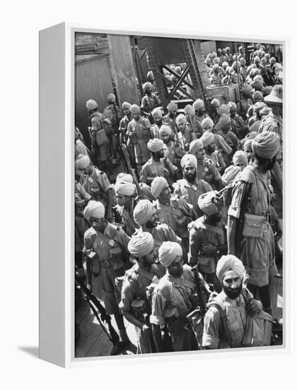 The Indian Sikh Troops from Punjab, Boarding the Troop Transport in the Penang Harbor-Carl Mydans-Framed Premier Image Canvas