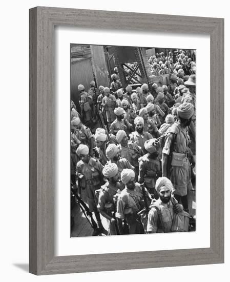 The Indian Sikh Troops from Punjab, Boarding the Troop Transport in the Penang Harbor-Carl Mydans-Framed Photographic Print