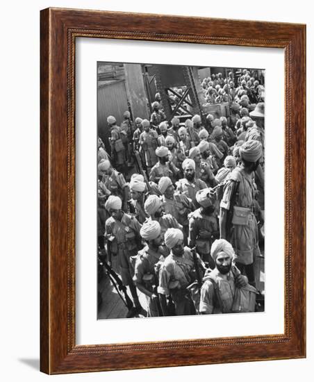 The Indian Sikh Troops from Punjab, Boarding the Troop Transport in the Penang Harbor-Carl Mydans-Framed Photographic Print