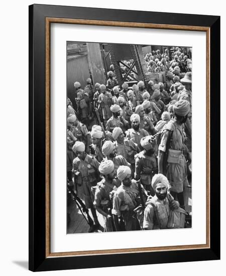 The Indian Sikh Troops from Punjab, Boarding the Troop Transport in the Penang Harbor-Carl Mydans-Framed Photographic Print