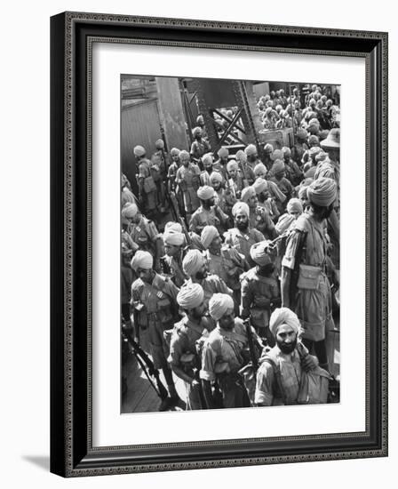 The Indian Sikh Troops from Punjab, Boarding the Troop Transport in the Penang Harbor-Carl Mydans-Framed Photographic Print