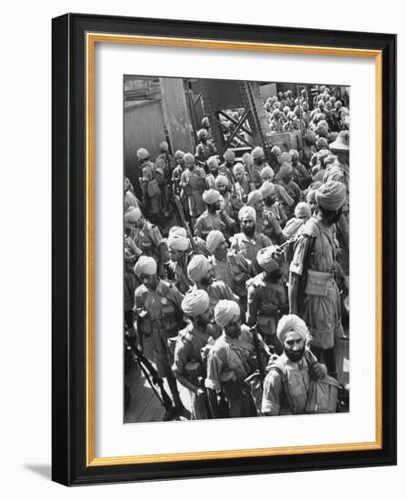 The Indian Sikh Troops from Punjab, Boarding the Troop Transport in the Penang Harbor-Carl Mydans-Framed Photographic Print