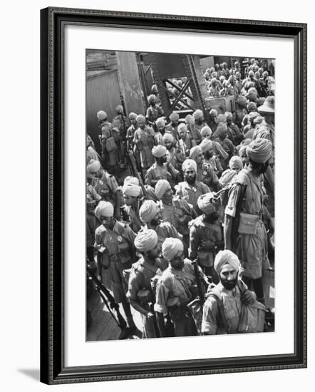 The Indian Sikh Troops from Punjab, Boarding the Troop Transport in the Penang Harbor-Carl Mydans-Framed Photographic Print