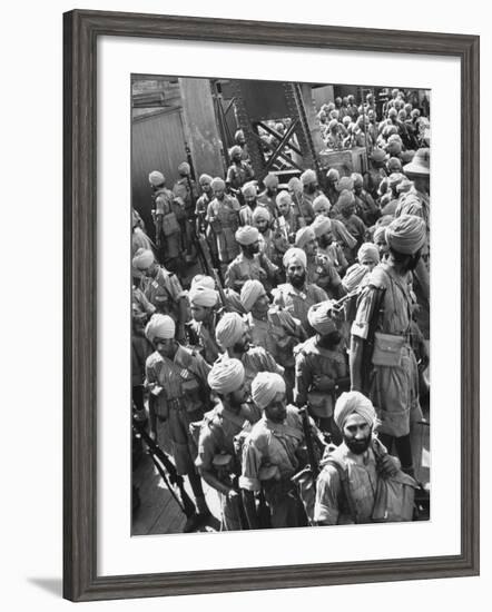 The Indian Sikh Troops from Punjab, Boarding the Troop Transport in the Penang Harbor-Carl Mydans-Framed Photographic Print