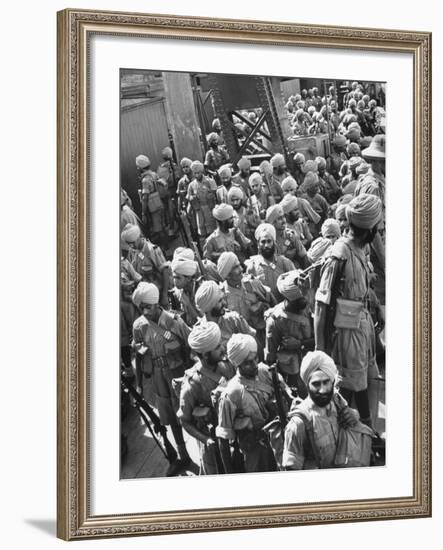 The Indian Sikh Troops from Punjab, Boarding the Troop Transport in the Penang Harbor-Carl Mydans-Framed Photographic Print