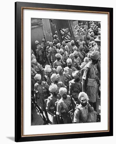 The Indian Sikh Troops from Punjab, Boarding the Troop Transport in the Penang Harbor-Carl Mydans-Framed Photographic Print