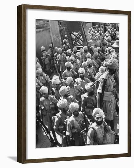 The Indian Sikh Troops from Punjab, Boarding the Troop Transport in the Penang Harbor-Carl Mydans-Framed Photographic Print