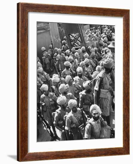 The Indian Sikh Troops from Punjab, Boarding the Troop Transport in the Penang Harbor-Carl Mydans-Framed Photographic Print