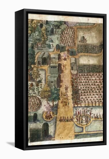 The Indian Village of Secoton, Book Illustration, circa 1570-80-John White-Framed Premier Image Canvas