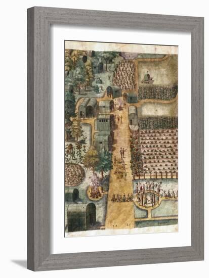 The Indian Village of Secoton, Book Illustration, circa 1570-80-John White-Framed Giclee Print