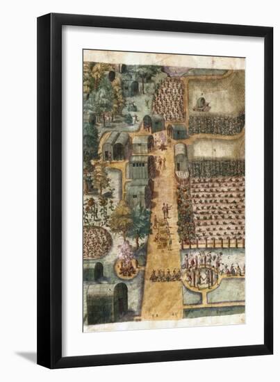 The Indian Village of Secoton, Book Illustration, circa 1570-80-John White-Framed Giclee Print