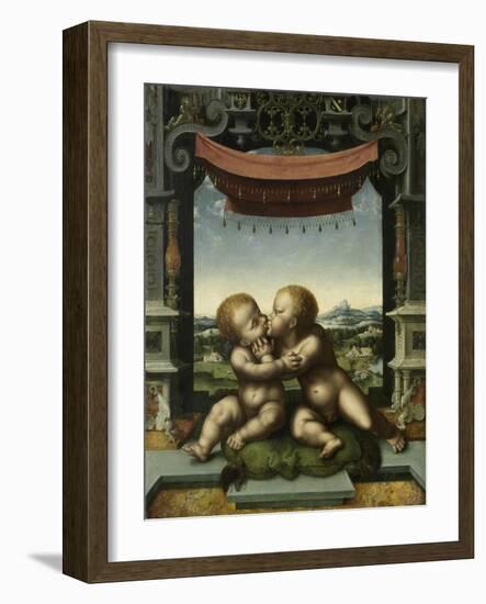 The Infants Christ and Saint John the Baptist Embracing, 1520-25-Joos Van Cleve-Framed Giclee Print