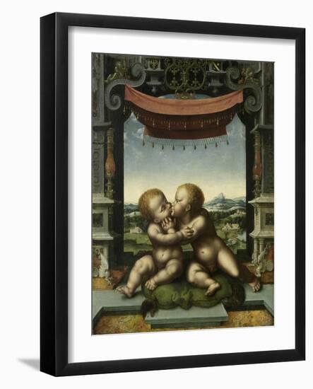The Infants Christ and Saint John the Baptist Embracing, 1520-25-Joos Van Cleve-Framed Giclee Print