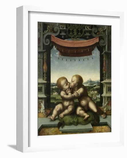 The Infants Christ and Saint John the Baptist Embracing, 1520-25-Joos Van Cleve-Framed Giclee Print