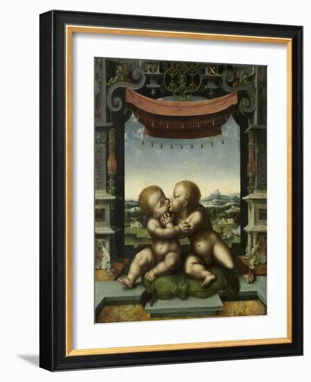 The Infants Christ and Saint John the Baptist Embracing, 1520-25-Joos Van Cleve-Framed Giclee Print