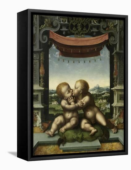 The Infants Christ and Saint John the Baptist Embracing, 1520-25-Joos Van Cleve-Framed Premier Image Canvas