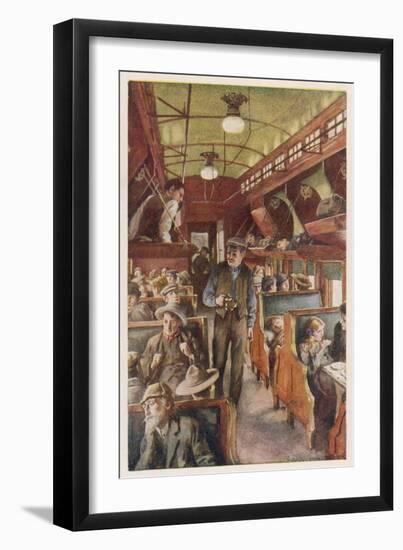 The Interior of a Canadian Pacific Railway Coach, Filled with Settlers Travelling West-null-Framed Art Print