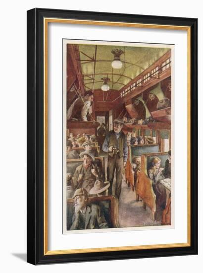 The Interior of a Canadian Pacific Railway Coach, Filled with Settlers Travelling West-null-Framed Art Print