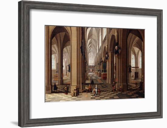 The Interior of a Gothic Cathedral with Townsfolk and Pigrims-Pieter Neeffs, the Elder-Framed Giclee Print